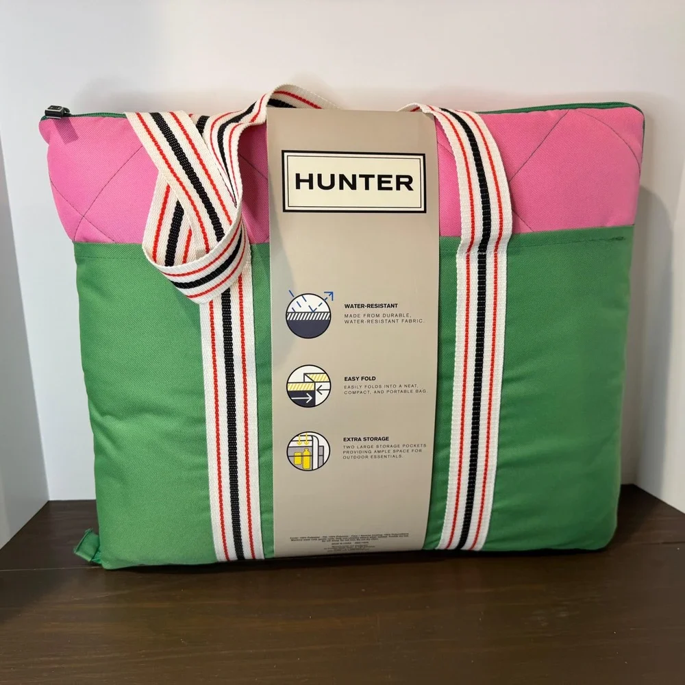 Hunter Water-Resistant Outdoor Blanket Picnic Tote Pink Green 60x70 New